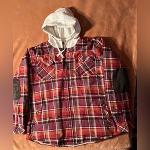 Legendary Whitetail hooded flannel shirt jacket, cardinal arrowood plaid.